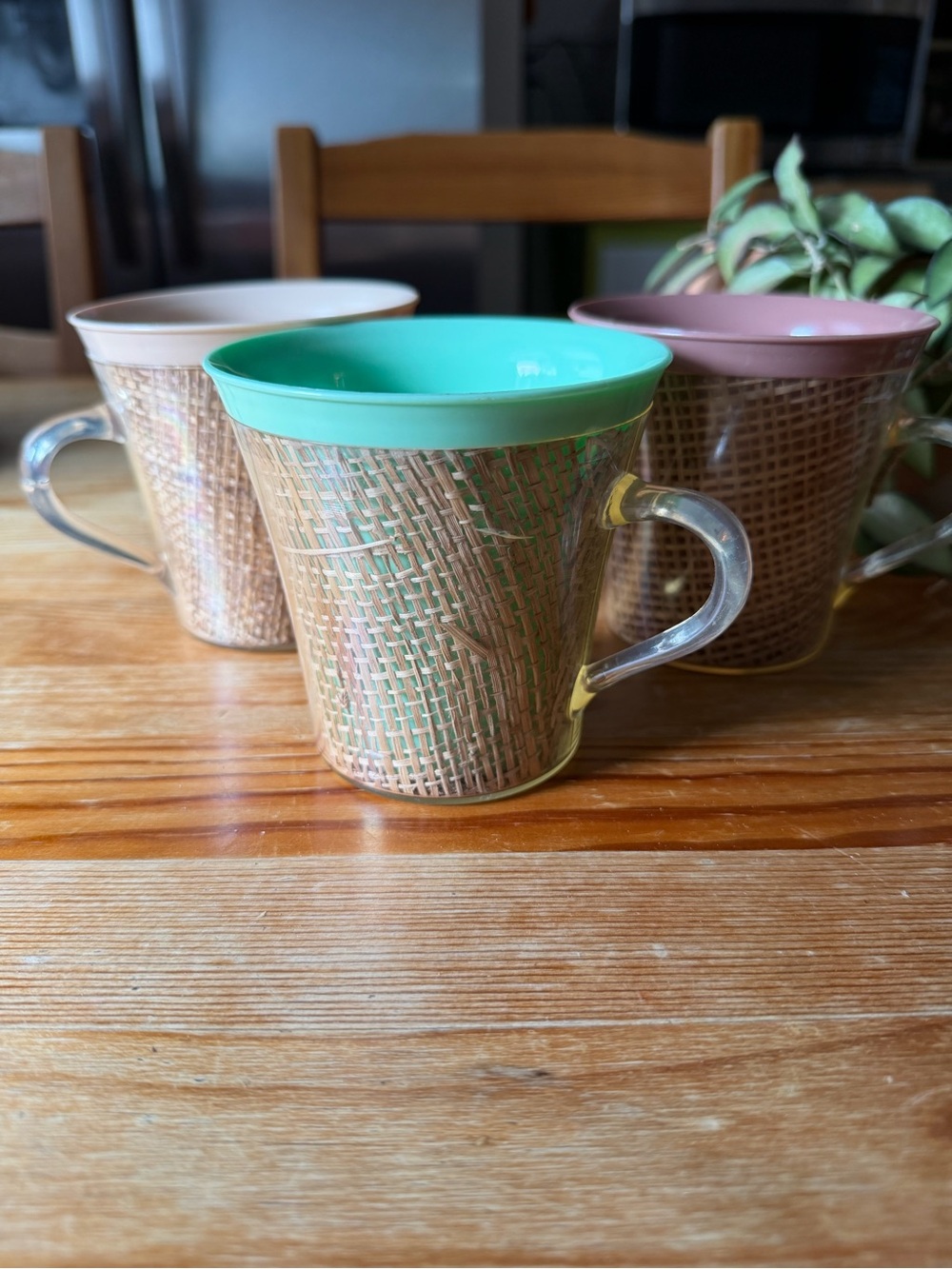 Vintage Set of Raffiaware Mugs